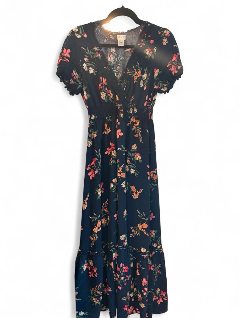 APRICOT Navy Floral Maxi Dress with Puff Sleeves